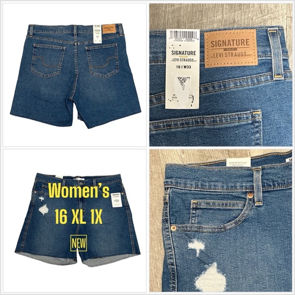Women’s Levi’s 16 XL 1X Navy Blue Denim Jeans Shorts Ripped Cut Offs Stretch NWT - Picture 1 of 11